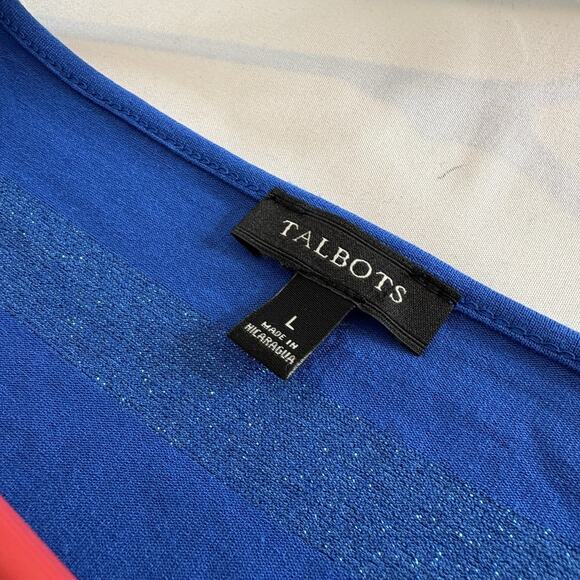 Talbots Womens Blue Metallic Striped Sweater Size L Coastal Preppy Classic - Picture 8 of 10